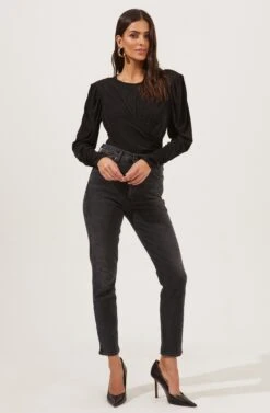 Beckinsale Draped Long Sleeve Bodysuit -Outlet Cozi Luxe Store ACT16782 BLACK 1