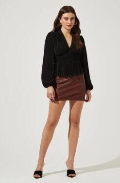 Sharon Long Sleeve Pleated Peplum Top 8 Sharon Long Sleeve Pleated Peplum Top -Outlet Cozi Luxe Store ACT16810 BLACK 1 2