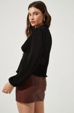 Sharon Long Sleeve Pleated Peplum Top 7 Sharon Long Sleeve Pleated Peplum Top -Outlet Cozi Luxe Store ACT16810 BLACK 4 2