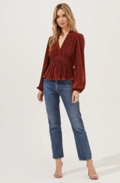Sharon Pleated Peplum Top 10 Sharon Pleated Peplum Top -Outlet Cozi Luxe Store ACT16810 RUST 1