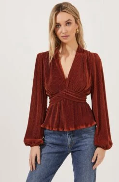 Sharon Pleated Peplum Top 12 Sharon Pleated Peplum Top -Outlet Cozi Luxe Store ACT16810 RUST 2