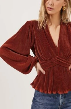 Sharon Pleated Peplum Top 11 Sharon Pleated Peplum Top -Outlet Cozi Luxe Store ACT16810 RUST 4