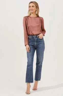 Crawford Satin Long Sleeve Top -Outlet Cozi Luxe Store ACT16811 DUSTYROSE 1