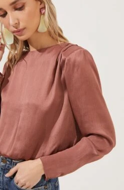 Crawford Satin Long Sleeve Top -Outlet Cozi Luxe Store ACT16811 DUSTYROSE 3