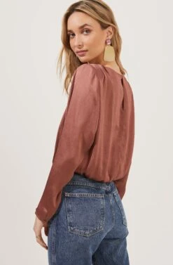 Crawford Satin Long Sleeve Top -Outlet Cozi Luxe Store ACT16811 DUSTYROSE 5