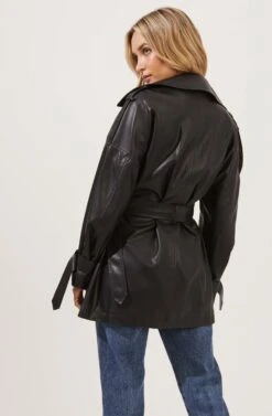 Peoria Belted Faux Leather Jacket -Outlet Cozi Luxe Store ACT16822 BLACK 5