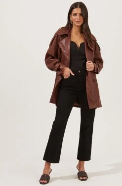 Peoria Belted Faux Leather Jacket -Outlet Cozi Luxe Store ACT16822 RUSTBROWN 1