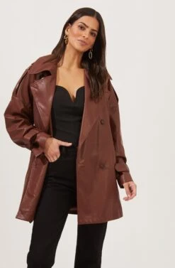 Peoria Belted Faux Leather Jacket -Outlet Cozi Luxe Store ACT16822 RUSTBROWN 2