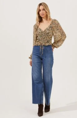 Love Song Floral Ruched Frill Puff Sleeve Top -Outlet Cozi Luxe Store ACT16830C BLACK YELLOWFLORAL 1