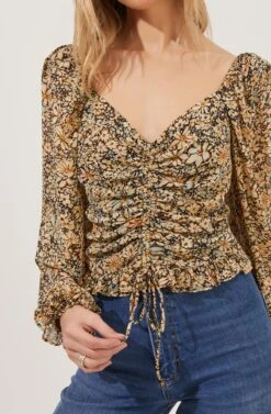 Love Song Floral Ruched Frill Puff Sleeve Top -Outlet Cozi Luxe Store ACT16830C BLACK YELLOWFLORAL 3