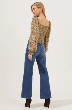 Love Song Floral Ruched Frill Puff Sleeve Top -Outlet Cozi Luxe Store ACT16830C BLACK YELLOWFLORAL 4