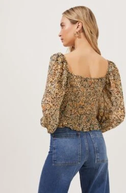 Love Song Floral Ruched Frill Puff Sleeve Top -Outlet Cozi Luxe Store ACT16830C BLACK YELLOWFLORAL 5