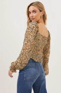 Love Song Floral Ruched Frill Puff Sleeve Top -Outlet Cozi Luxe Store ACT16830C BLACK YELLOWFLORAL 6