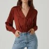 Marietta Satin Surplice Top -Outlet Cozi Luxe Store ACT16843 COGNAC 2