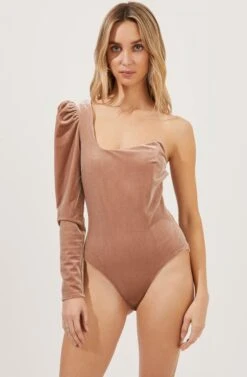 Elegance Velvet Single Sleeve Bodysuit -Outlet Cozi Luxe Store ACT16845 NUDEBLUSH 6