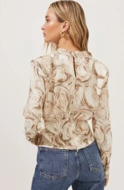 Akita Mock Neck Marble Print Top -Outlet Cozi Luxe Store ACT16846 TAUPEMARBLE 5