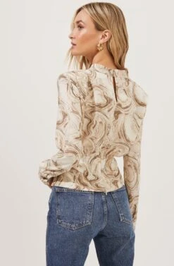 Akita Mock Neck Marble Print Top -Outlet Cozi Luxe Store ACT16846 TAUPEMARBLE 6