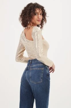 Della Sequin Cutout Bodysuit -Outlet Cozi Luxe Store ACT16847B GOLD 6