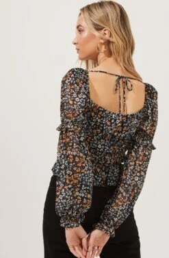 Fairfield Long Sleeve Square Neck Floral Top -Outlet Cozi Luxe Store ACT16850B BLACKMULTIDITSY 3