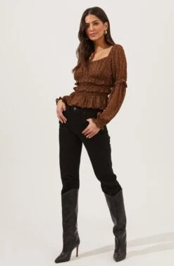 Fairfield Smocked Square Neck Floral Top -Outlet Cozi Luxe Store ACT16850 BLACK RUSTDITSY 1