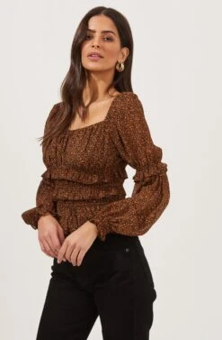 Fairfield Smocked Square Neck Floral Top -Outlet Cozi Luxe Store ACT16850 BLACK RUSTDITSY 2