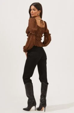 Fairfield Smocked Square Neck Floral Top -Outlet Cozi Luxe Store ACT16850 BLACK RUSTDITSY 5