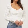 Imogene Ruched Long Sleeve Sweetheart Top -Outlet Cozi Luxe Store ACT16852 WHITE 2