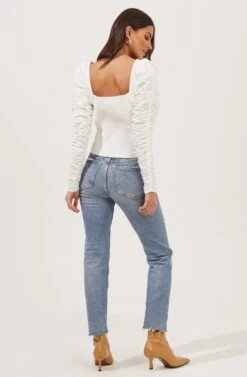 Imogene Ruched Long Sleeve Sweetheart Top -Outlet Cozi Luxe Store ACT16852 WHITE 4