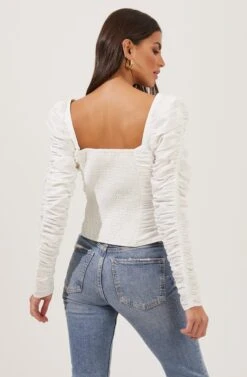 Imogene Ruched Long Sleeve Sweetheart Top -Outlet Cozi Luxe Store ACT16852 WHITE 6