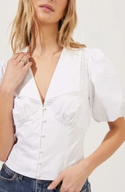 Maiden Lace Trim Collar Top -Outlet Cozi Luxe Store ACT16853 WHITE 3