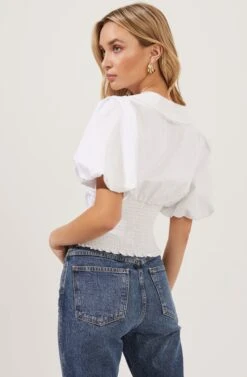 Maiden Lace Trim Collar Top -Outlet Cozi Luxe Store ACT16853 WHITE 5