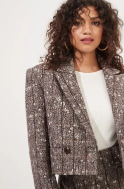 Christa Cropped Plaid Jacket -Outlet Cozi Luxe Store ACT16857B BROWNMULTI 4