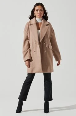 Rhea Double Breasted Coat -Outlet Cozi Luxe Store ACT16870 TAUPE 1053