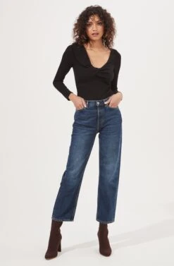 Iggy Twist Front Long Sleeve Bodysuit -Outlet Cozi Luxe Store ACT16871 BLACK 1