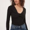 Iggy Twist Front Long Sleeve Bodysuit 2 Iggy Twist Front Long Sleeve Bodysuit -Outlet Cozi Luxe Store ACT16871 BLACK 3