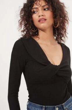 Iggy Twist Front Long Sleeve Bodysuit -Outlet Cozi Luxe Store ACT16871 BLACK 4