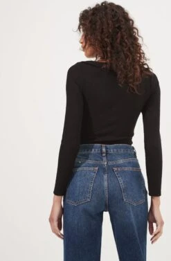 Iggy Twist Front Long Sleeve Bodysuit -Outlet Cozi Luxe Store ACT16871 BLACK 6