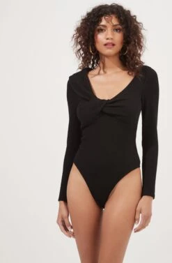 Iggy Twist Front Long Sleeve Bodysuit -Outlet Cozi Luxe Store ACT16871 BLACK 7