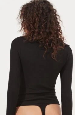 Iggy Twist Front Long Sleeve Bodysuit -Outlet Cozi Luxe Store ACT16871 BLACK 8 2