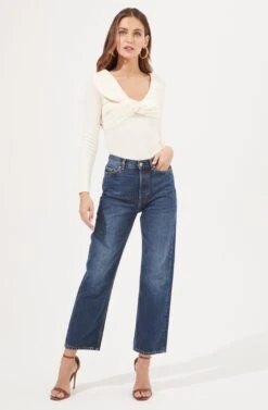 Iggy Twist Front Long Sleeve Bodysuit -Outlet Cozi Luxe Store ACT16871 OFFWHITE 1