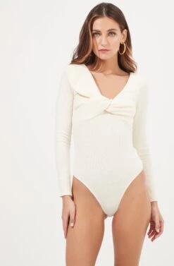Iggy Twist Front Long Sleeve Bodysuit -Outlet Cozi Luxe Store ACT16871 OFFWHITE 3