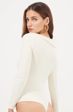 Iggy Twist Front Long Sleeve Bodysuit -Outlet Cozi Luxe Store ACT16871 OFFWHITE 4