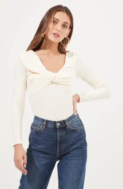 Iggy Twist Front Long Sleeve Bodysuit -Outlet Cozi Luxe Store ACT16871 OFFWHITE 6