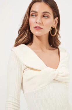 Iggy Twist Front Long Sleeve Bodysuit -Outlet Cozi Luxe Store ACT16871 OFFWHITE 8