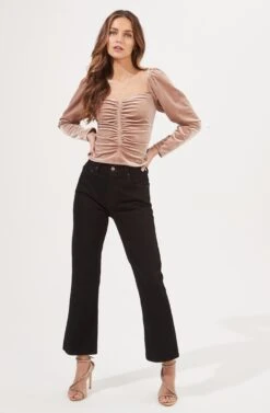 Vanya Velvet Ruched Long Sleeve Top -Outlet Cozi Luxe Store ACT16883 BLUSHNUDE 1