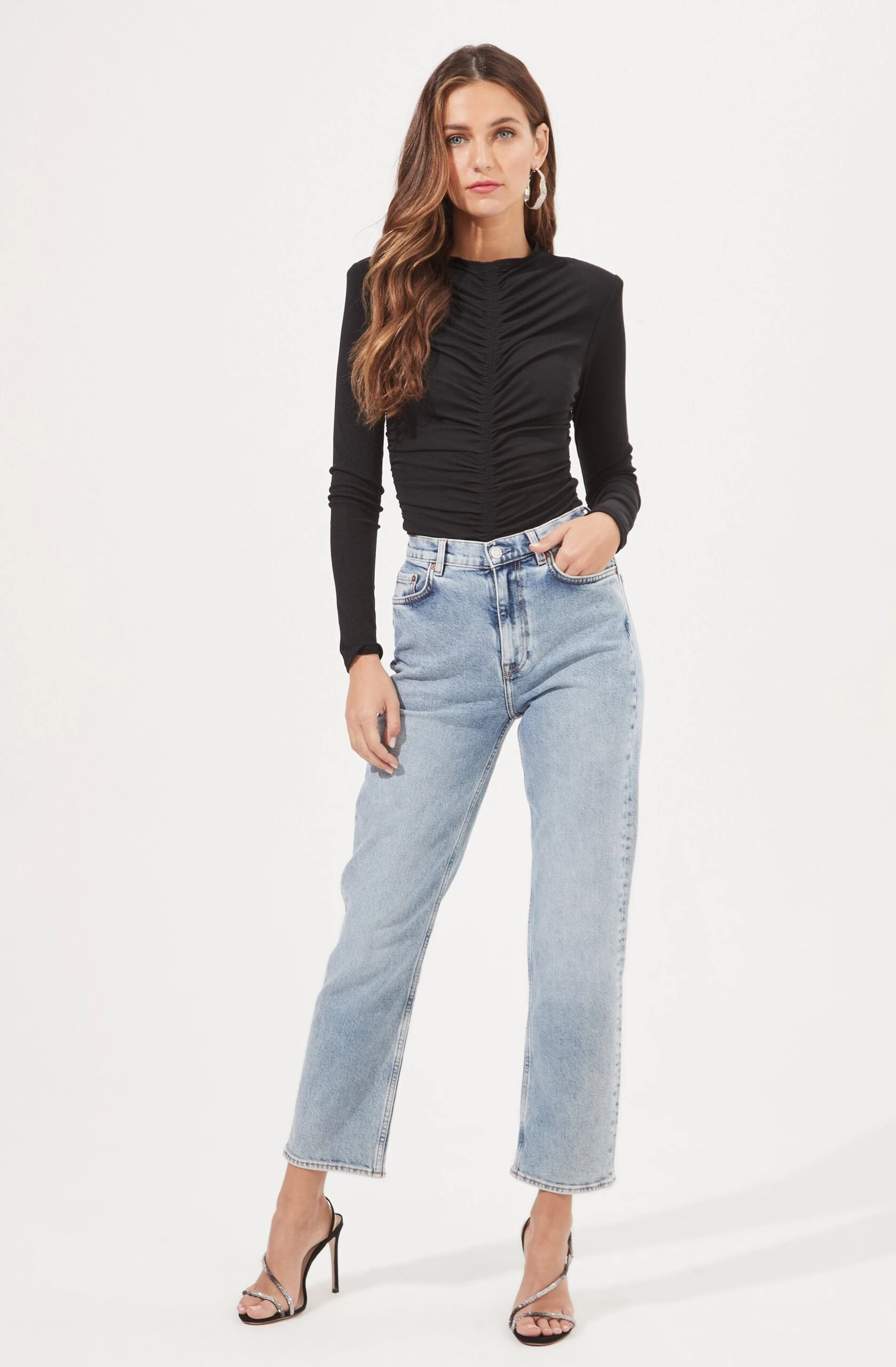 Hollis Ruched Long Sleeve Padded Shoulder Bodysuit 5 Hollis Ruched Long Sleeve Padded Shoulder Bodysuit - Image 3