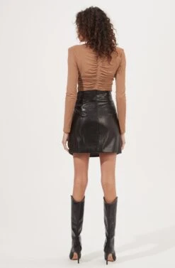 Hollis Ruched Long Sleeve Padded Shoulder Bodysuit 22 Hollis Ruched Long Sleeve Padded Shoulder Bodysuit -Outlet Cozi Luxe Store ACT16885 CAPPUCCINO 5