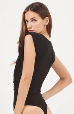 Stella Metallic V Neck Bodysuit -Outlet Cozi Luxe Store ACT16897 BLACK 8