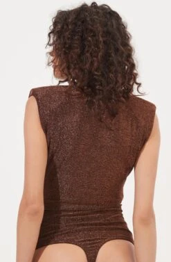 Stella Metallic V Neck Bodysuit -Outlet Cozi Luxe Store ACT16897 COPPER 8