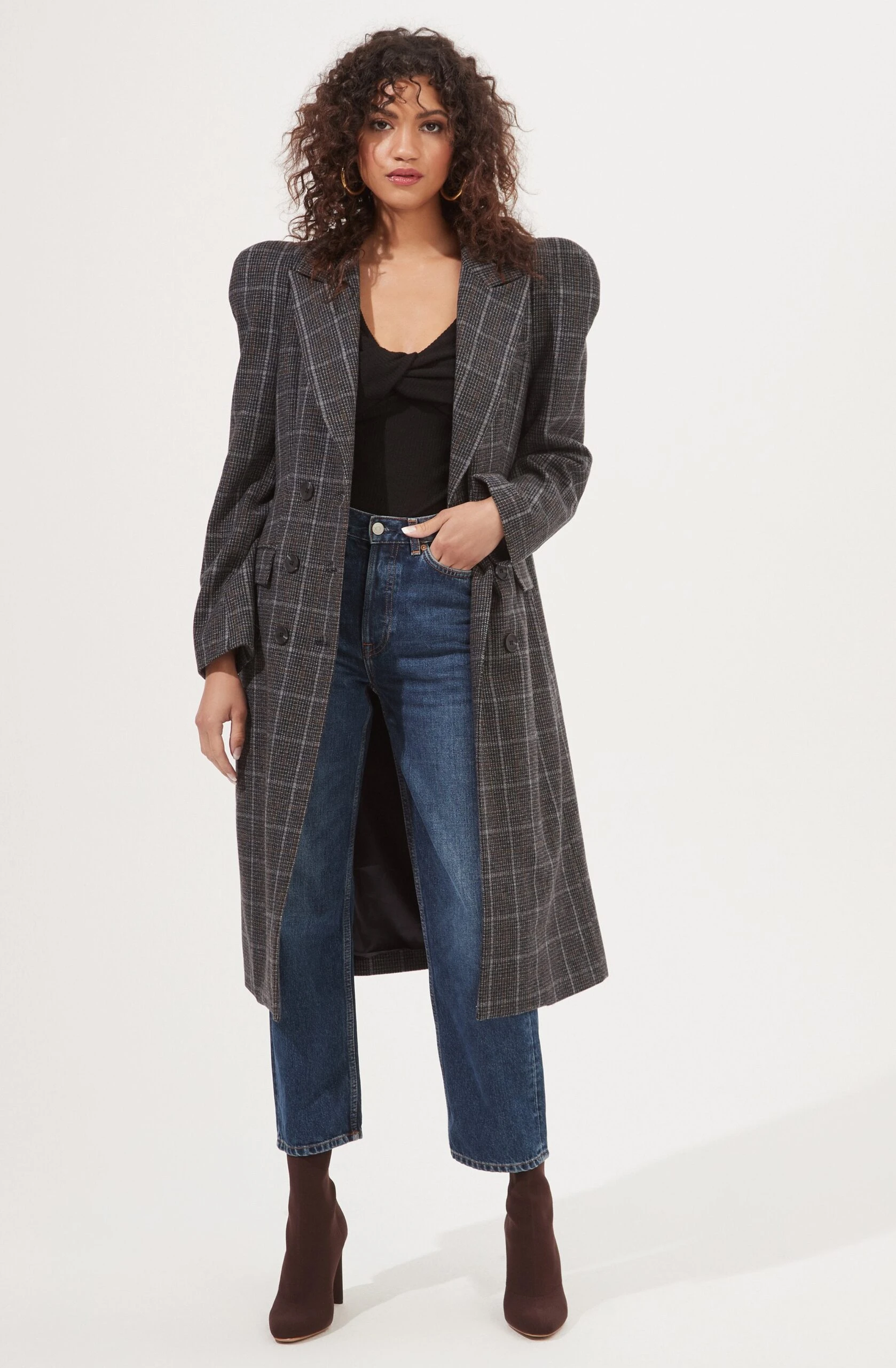 Audrey Plaid Shoulder Pad Longline Coat 3 Audrey Plaid Shoulder Pad Longline Coat